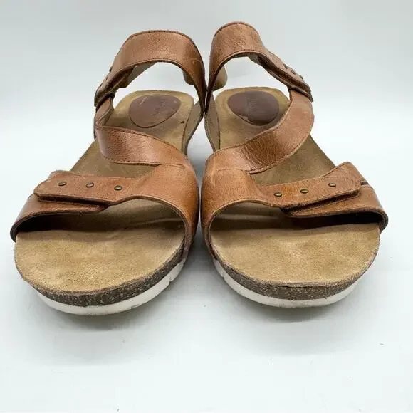 Josef Seibel Hailey 33 Strappy Hook & Loop Leather Wedge Sandals Carmel Brown 40 - Picture 6 of 12
